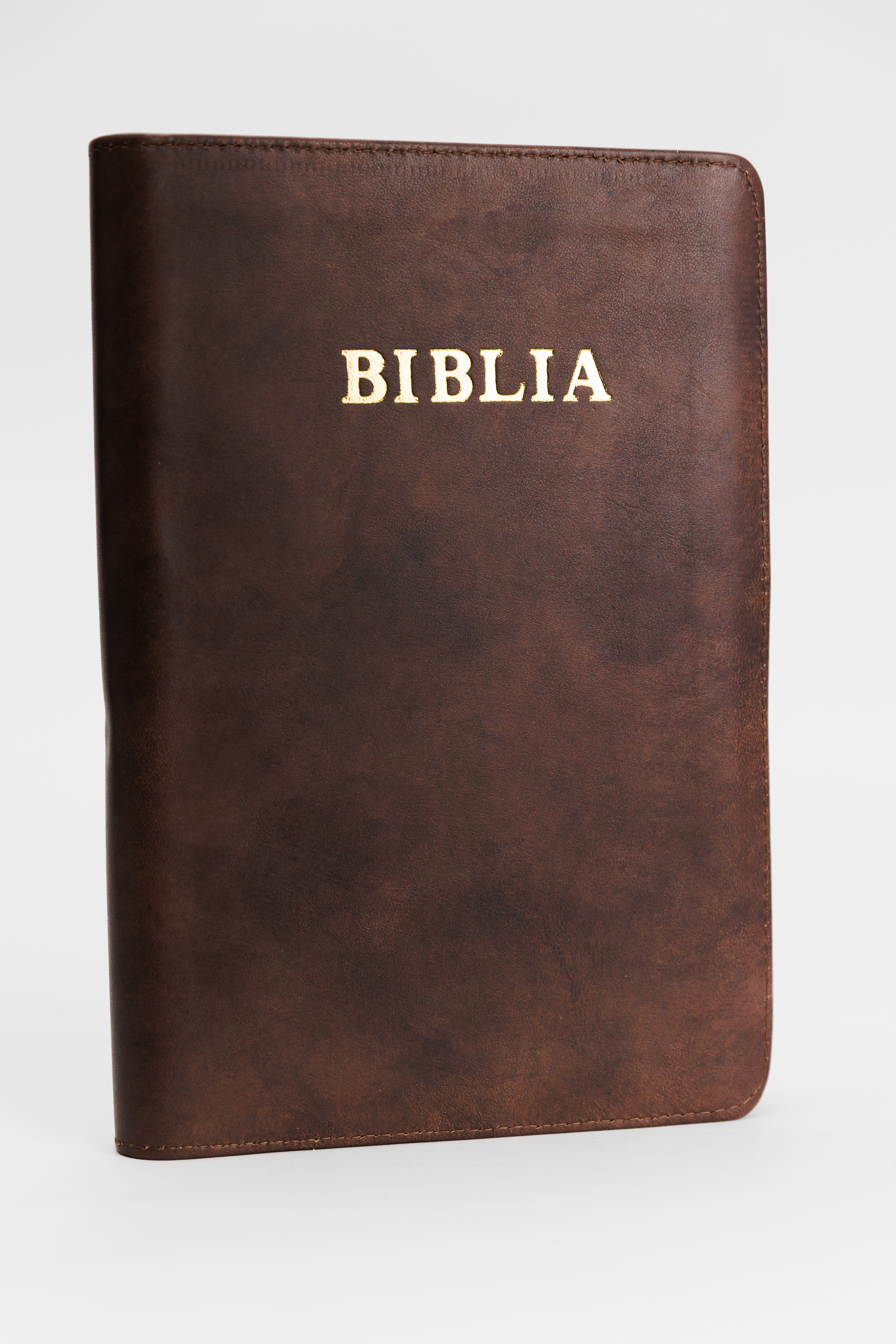 Biblie din piele, marime mare, culoare, nuanțe de maro, fermoar, index, margini argintii, cuv. lui Isus cu rosu [SI 073 PFI]